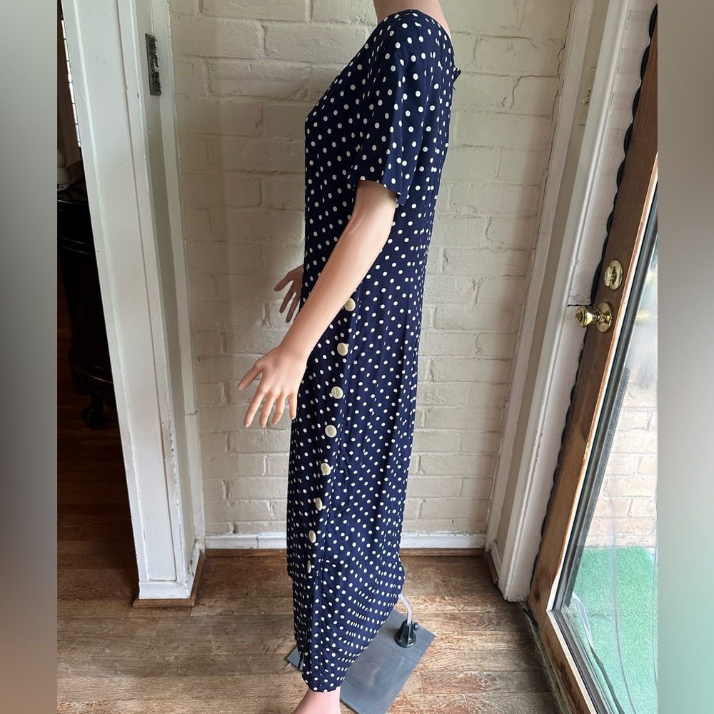Maggy London dark navy blue and white polka dotted vintage dress size 16 - Picture 2 of 16
